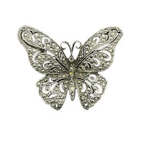 Silver Marcasite Ornate Butterfly Brooch Filagree